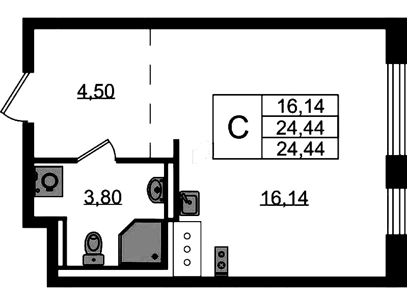 Квартира студия 24.44 м², 6/13 эт., ЖК «Квартал Торики»